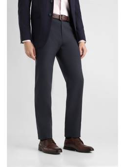 Van Heusen - Men Navy Blue Solid/Plain Polyester Blend Trouser
