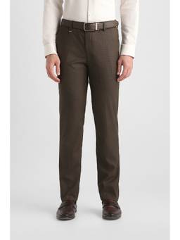 Van Heusen - Men Brown Solid/Plain Polyester Blend Trouser