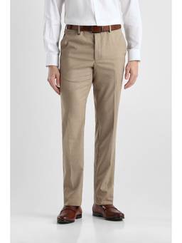 Van Heusen - Men Beige Solid/Plain Polyester Blend Trouser
