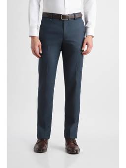 Van Heusen - Men Navy Blue Solid/Plain Polyester Blend Trouser