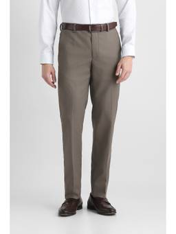 Van Heusen - Men Beige Solid/Plain Polyester Blend Trouser