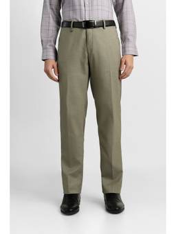 Van Heusen - Men Khaki Solid/Plain Polyester Blend Trouser