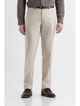 Van Heusen - Men Beige Solid/Plain Polyester Blend Trouser