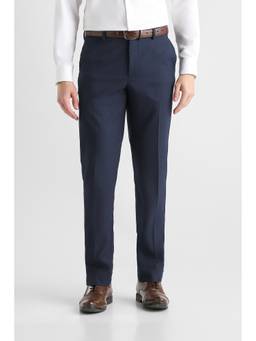 Van Heusen - Men Navy Blue Stripes Polyester Trouser