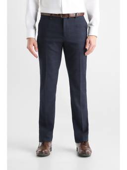 Van Heusen - Men Navy Blue Checks Polyester Blend Trouser