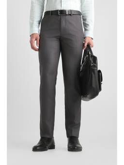 Van Heusen - Men Grey Solid/Plain Polyester Blend Trouser