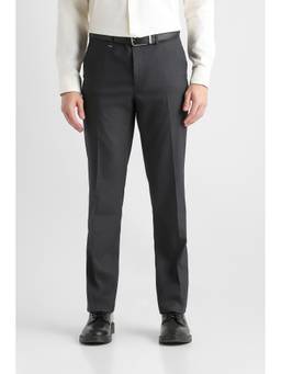 Van Heusen - Men Charcoal Solid/Plain Polyester Blend Trouser
