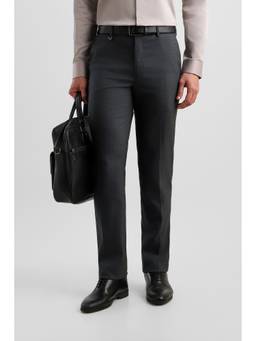 Van Heusen - Men Charcoal Solid/Plain Polyester Blend Trouser