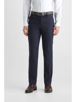 Van Heusen - Men Navy Blue Checks Polyester Blend Trouser