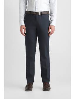 Van Heusen - Men Navy Blue Solid/Plain Polyester Blend Trouser