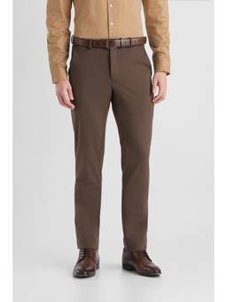 Van Heusen - Men Brown Solid/Plain Cotton Blend Trouser