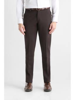 Van Heusen - Men Brown Solid/Plain Polyester Blend Trouser