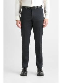 Van Heusen - Men Black Solid/Plain Polyester Blend Trouser