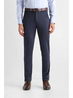 Van Heusen - Men Navy Blue Solid/Plain Nylon Blended Trouser
