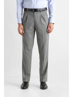 Van Heusen - Men Grey Solid/Plain Polyester Blend Trouser