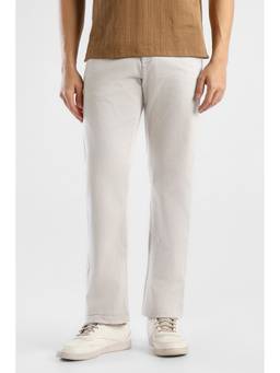 Van Heusen - Men Grey Solid/Plain Cotton Blend Trouser