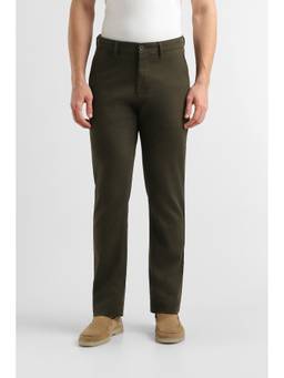 Van Heusen - Men Olive Solid/Plain Cotton Blend Trouser