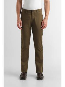 Van Heusen - Men Olive Solid/Plain Cotton Blend Trouser