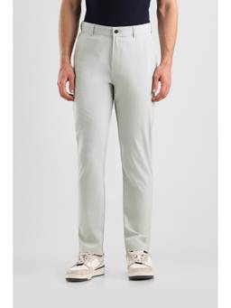 Van Heusen - Men Grey Solid/Plain Polyester Blend Trouser