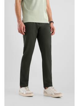 Van Heusen - Men Olive Solid/Plain Polyester Blend Trouser