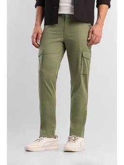 Van Heusen - Men Green Solid/Plain Cotton Blend Cargo