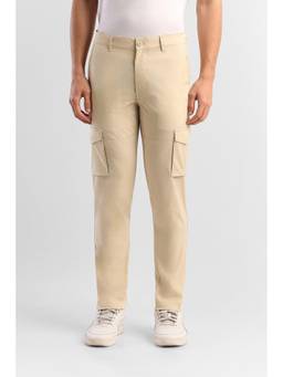 Van Heusen - Men Beige Solid/Plain Cotton Blend Cargo