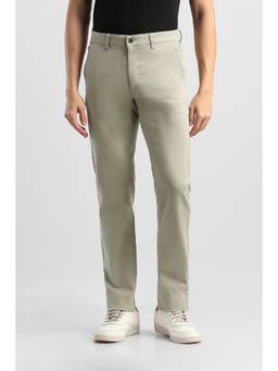 Van Heusen - Men Beige Solid/Plain Cotton Blend Trouser