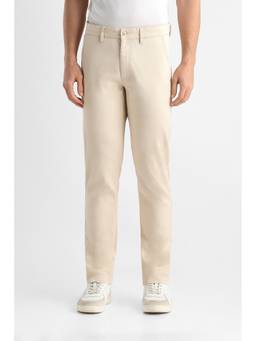 Van Heusen - Men Beige Solid/Plain Cotton Blend Trouser
