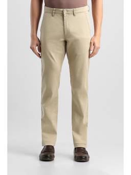 Van Heusen - Men Beige Solid/Plain Cotton Blend Trouser