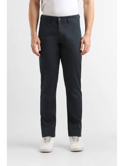 Van Heusen - Men Navy Blue Solid/Plain Cotton Blend Trouser