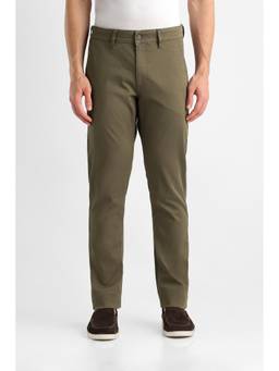 Van Heusen - Men Olive Solid/Plain Cotton Blend Trouser