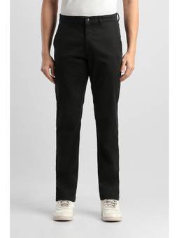 Van Heusen - Men Black Solid/Plain Cotton Blend Trouser