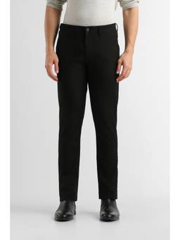 Van Heusen - Men Black Solid/Plain Cotton Blend Trouser