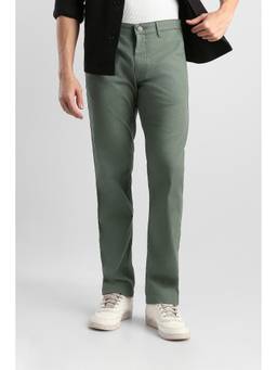 Van Heusen - Men Green Stripes Cotton Blend Trouser