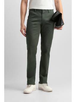 Van Heusen - Men Olive Stripes Cotton Blend Trouser