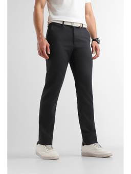 Van Heusen - Men Black Solid/Plain Cotton Blend Trouser