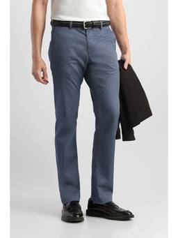 Van Heusen - Men Blue Solid/Plain Cotton Blend Trouser