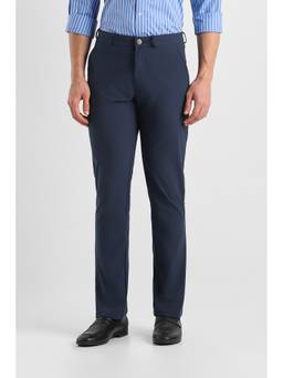 Van Heusen - Men Navy Blue Solid/Plain Polyester Trouser