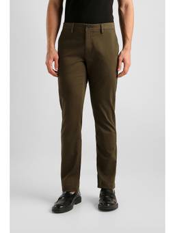 Van Heusen - Men Olive Solid/Plain Cotton Blend Trouser