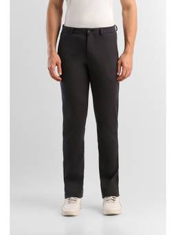 Van Heusen - Men Black Solid/Plain Cotton Blend Trouser