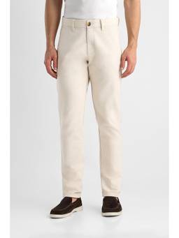 Van Heusen - Men Off White Solid/Plain Cotton Blend Trouser