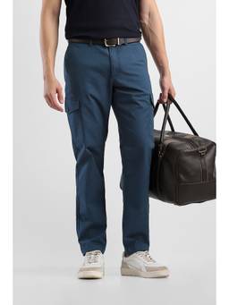 Van Heusen - Men Blue Solid/Plain Cotton Blend Cargo