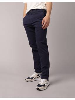 American Eagle - Men Navy Blue Solid/Plain Cotton Blend Trouser