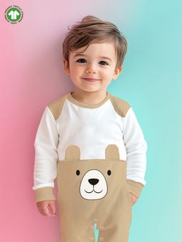 Kidbea - Organic cotton Bear Print Romper Bodysuit - Beige