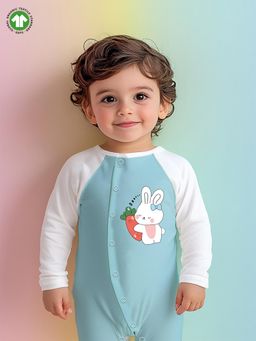 Kidbea - Organic cotton Bunny Print Romper Bodysuit - Blue