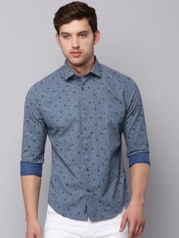SHOWOFFFF - Mens Spread Collar Blue Printed Shirt