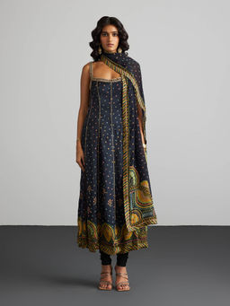 RI.Ritu Kumar - Navy Blue Anarkali with Churidar and Dupatta