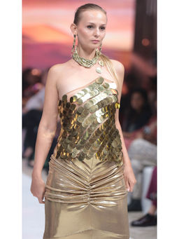 RINA DHAKA - Gold Hand Embellished Coin Stitched Blouse