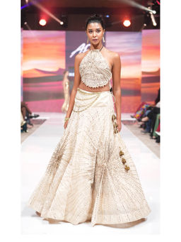 RINA DHAKA - Beige Chanderi Lehenga with Top
