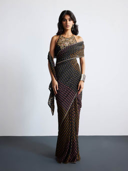 RI.Ritu Kumar - Black Juliet Saree with Stitched Blouse